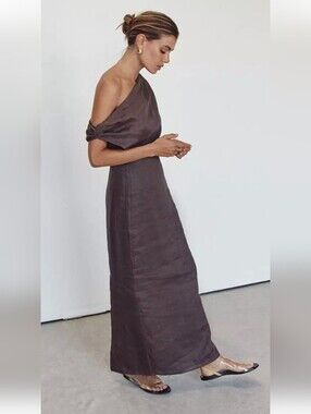 DISSH CASS CHOCO LINEN ASYM MIDI DRESS Size.6